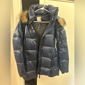 S8 Navy Women's Puffer Jacket with Faux Fur Hood